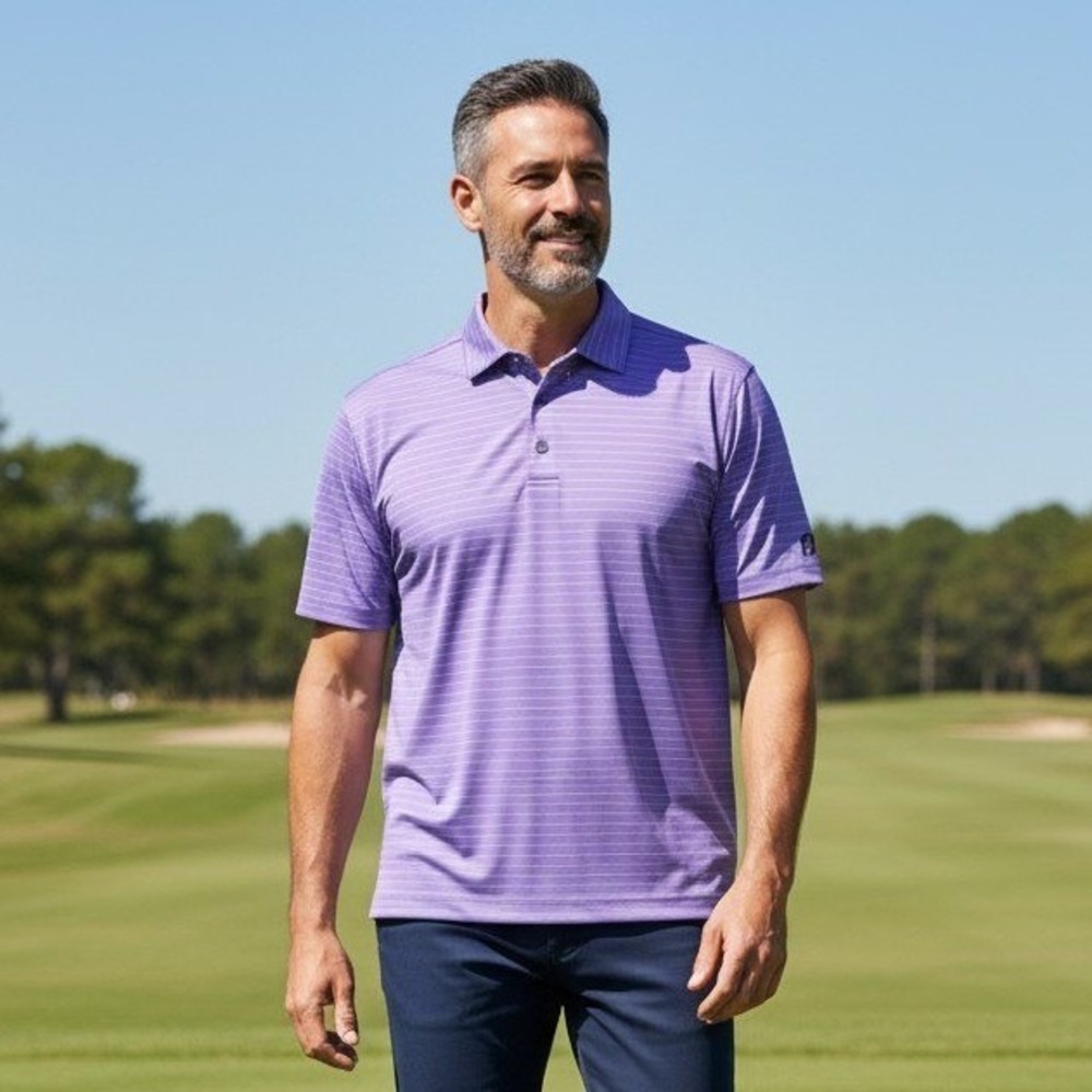 FootJoy Mens ProDry Striped Golf Polo Shirt Purple White Large‎ Short Sleeve FJ